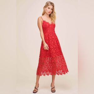 Astr Red Floral Lace Midi Dress